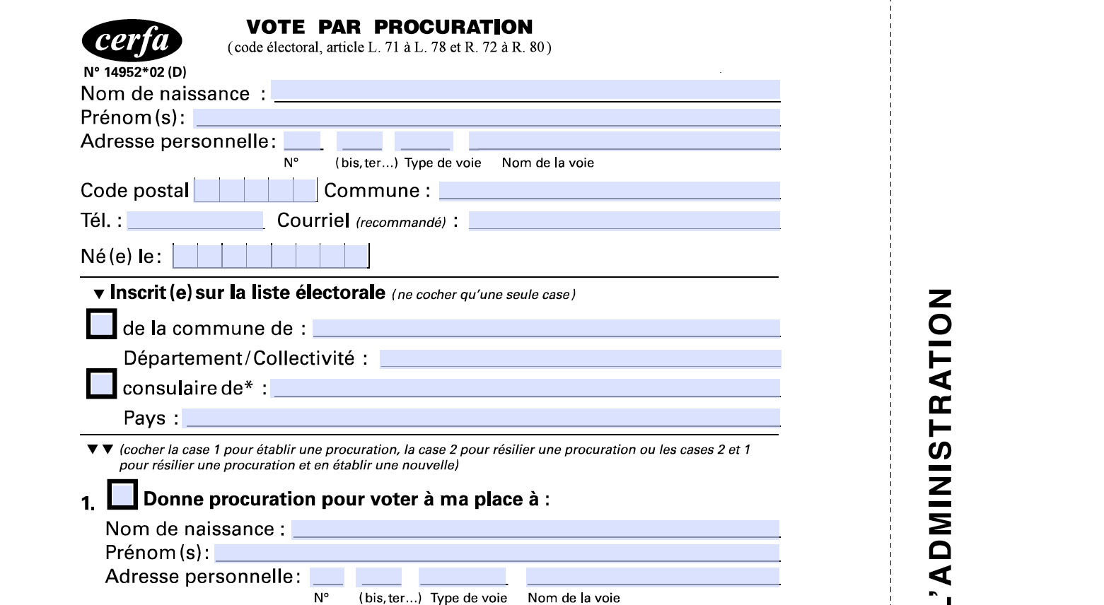 Formulaire de procuration électoral 