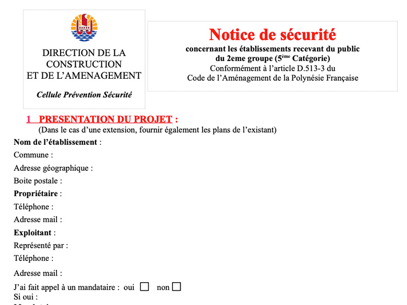 Notice de sécurité G2 : Etablissements de 5ème catégorie