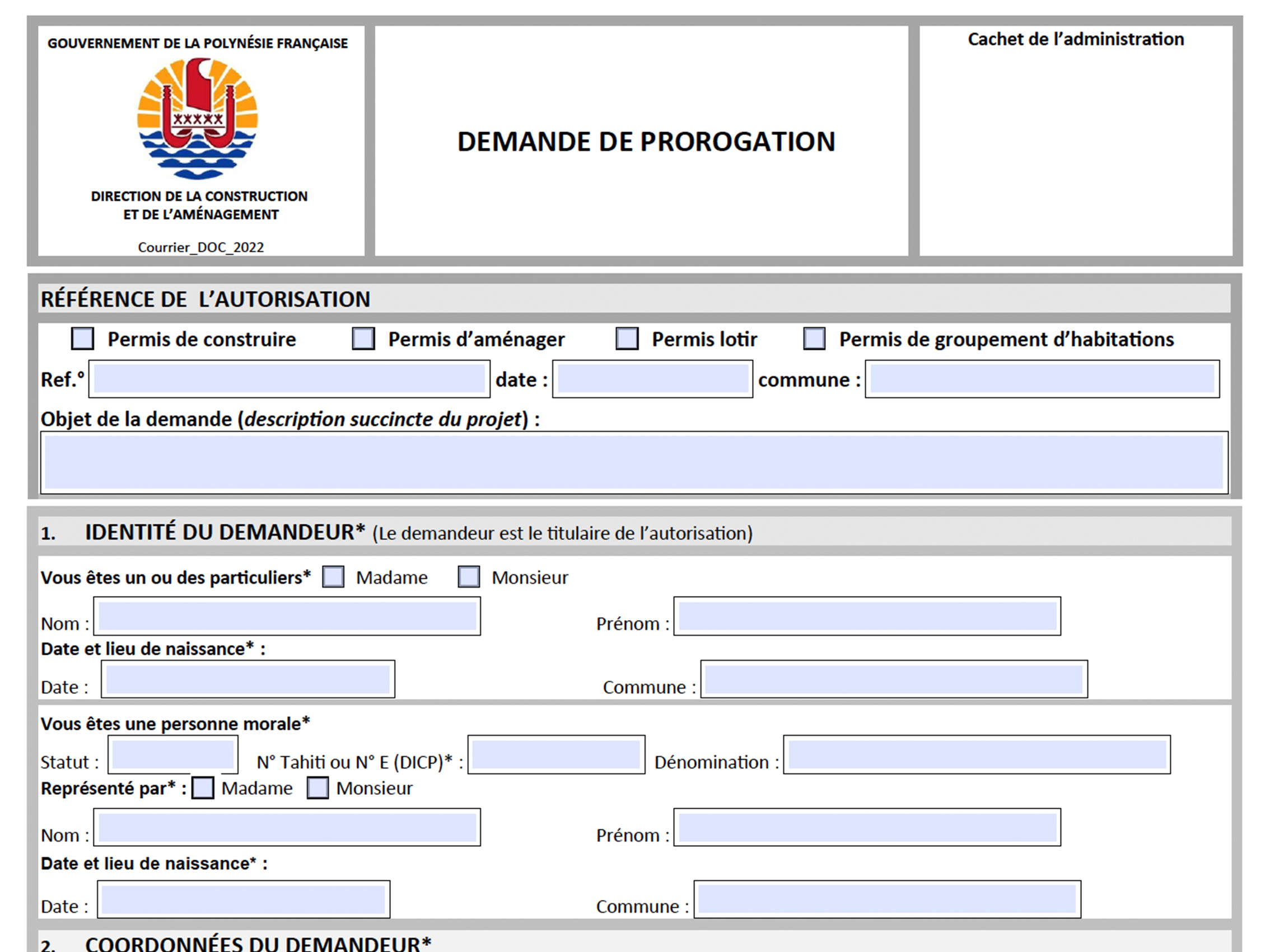 DEMANDE DE PROROGATION