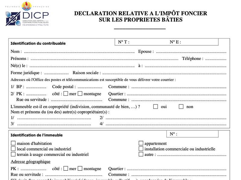  Formulaire déclaration relative à l'impôt foncier sur les propriétés bâties